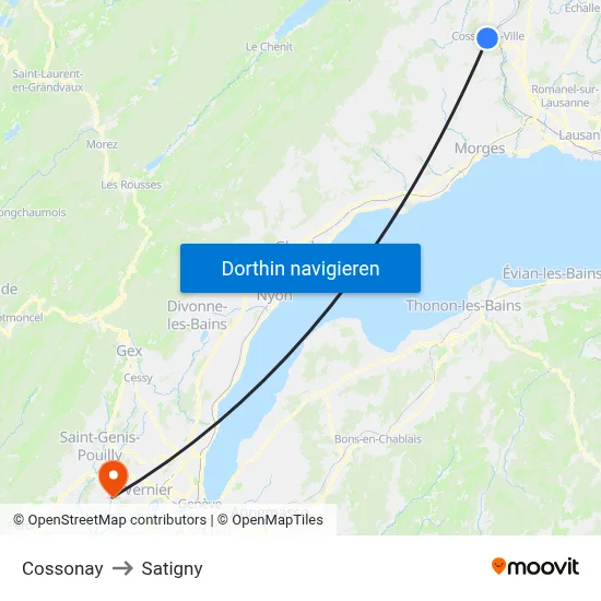 Cossonay to Satigny map