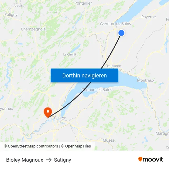 Bioley-Magnoux to Satigny map