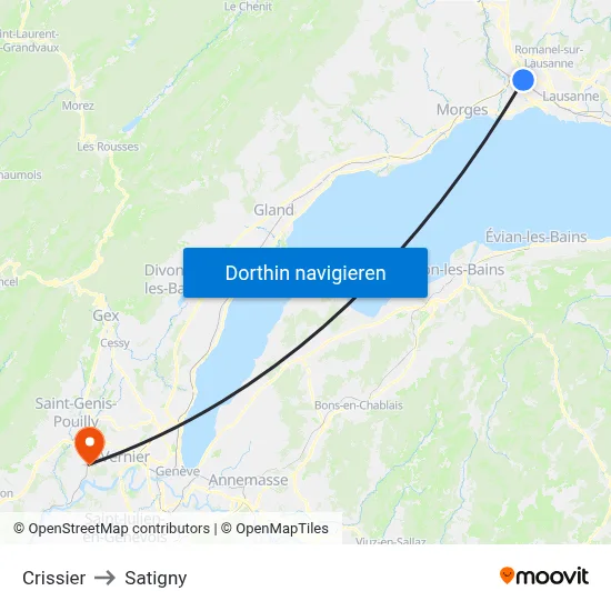 Crissier to Satigny map