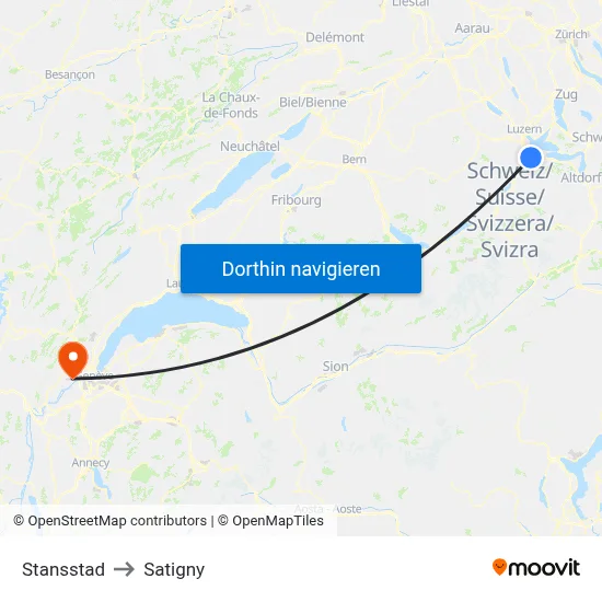 Stansstad to Satigny map