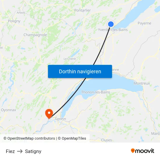Fiez to Satigny map