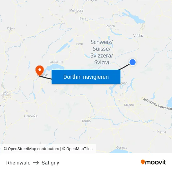 Rheinwald to Satigny map