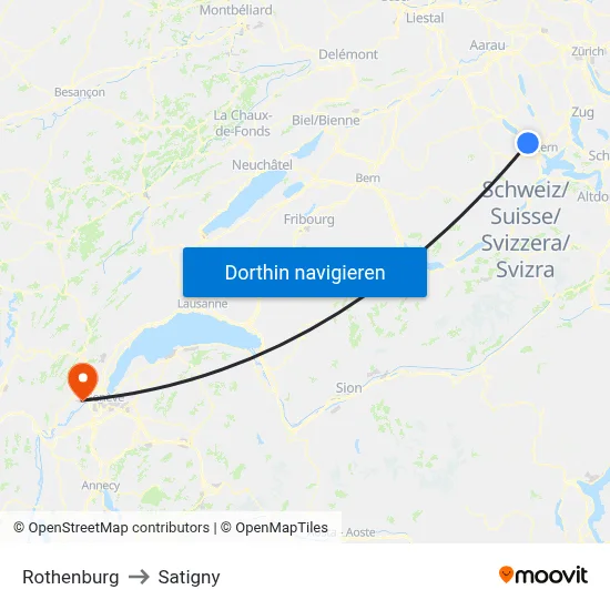 Rothenburg to Satigny map