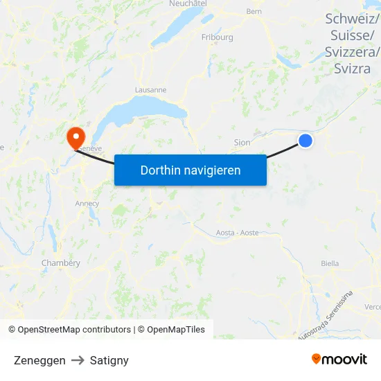 Zeneggen to Satigny map