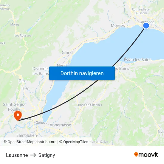 Lausanne to Satigny map