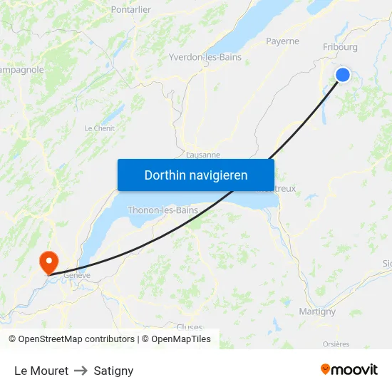 Le Mouret to Satigny map