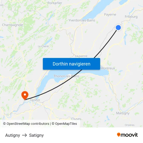 Autigny to Satigny map