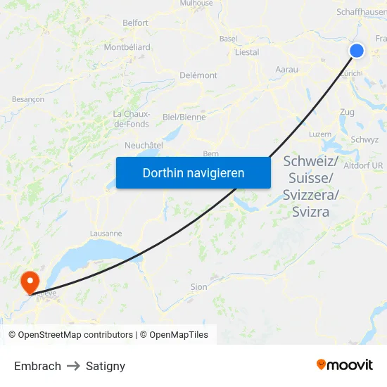 Embrach to Satigny map