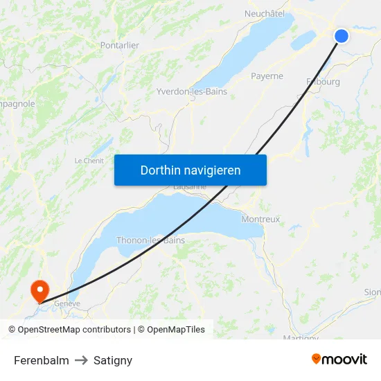 Ferenbalm to Satigny map