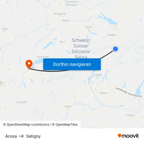 Arosa to Satigny map