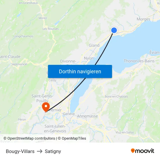 Bougy-Villars to Satigny map