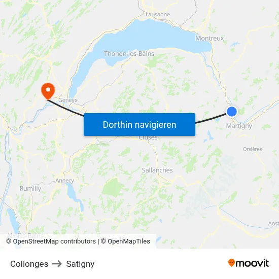 Collonges to Satigny map