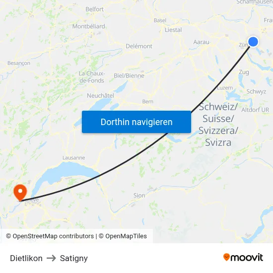 Dietlikon to Satigny map