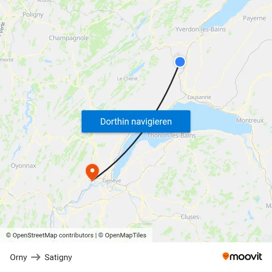 Orny to Satigny map
