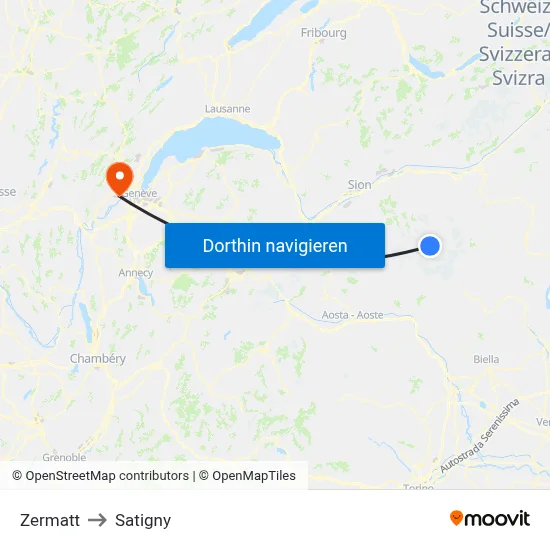 Zermatt to Satigny map