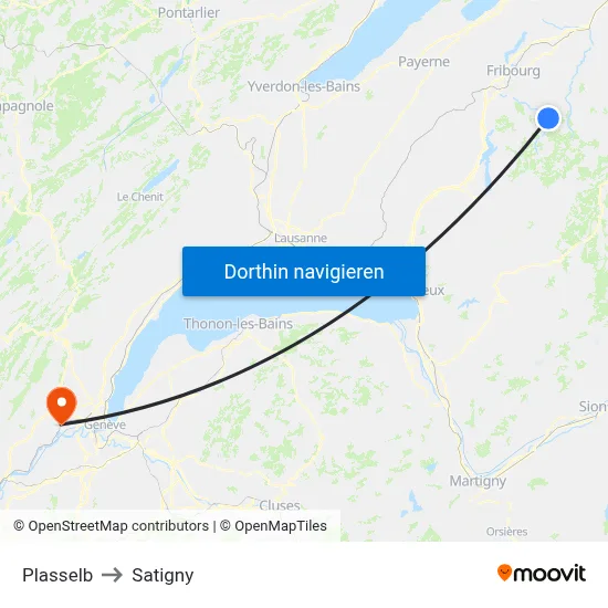 Plasselb to Satigny map