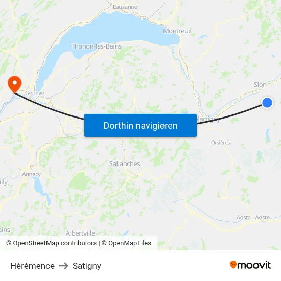 Hérémence to Satigny map