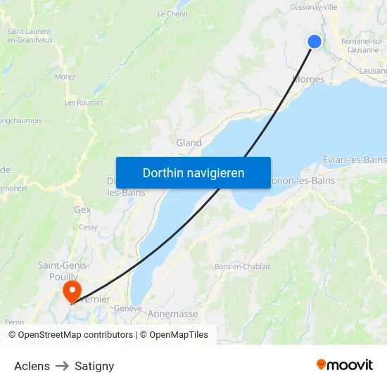 Aclens to Satigny map