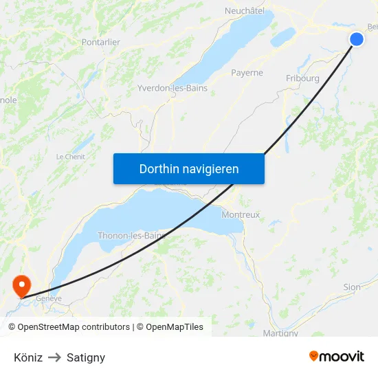Köniz to Satigny map