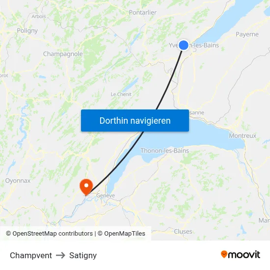 Champvent to Satigny map