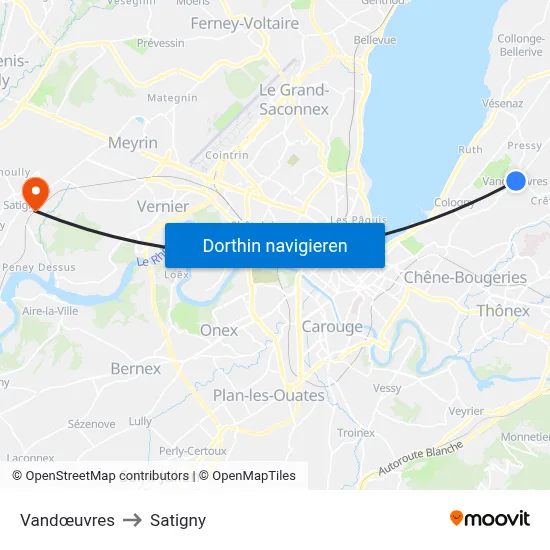 Vandœuvres to Satigny map