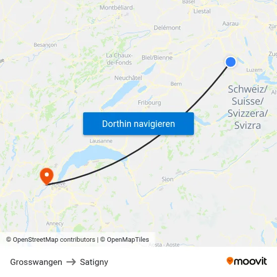 Grosswangen to Satigny map