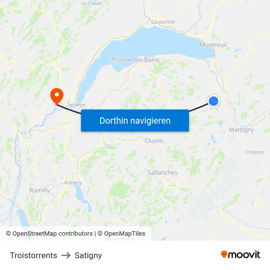 Troistorrents to Satigny map