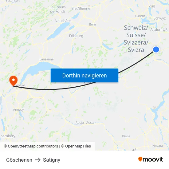 Göschenen to Satigny map