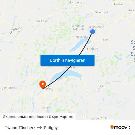 Twann-Tüscherz to Satigny map