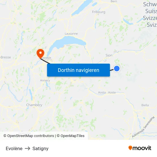 Evolène to Satigny map