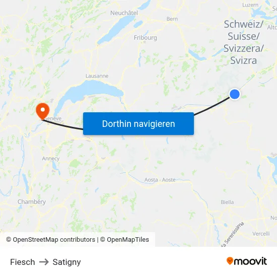 Fiesch to Satigny map