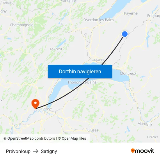 Prévonloup to Satigny map