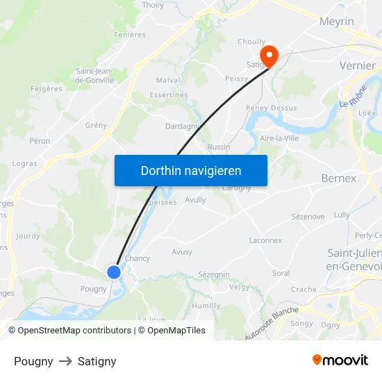 Pougny to Satigny map