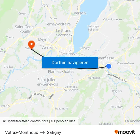 Vétraz-Monthoux to Satigny map