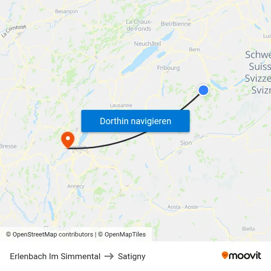 Erlenbach Im Simmental to Satigny map