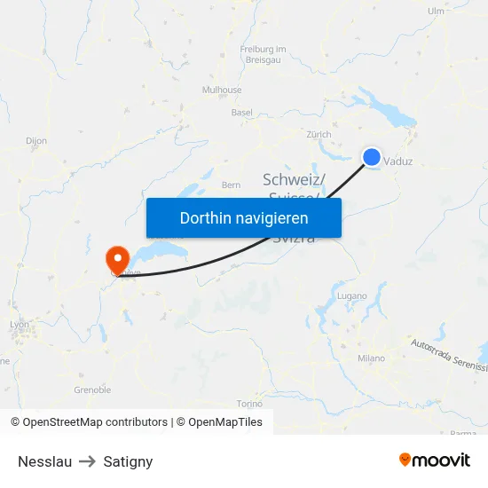 Nesslau to Satigny map