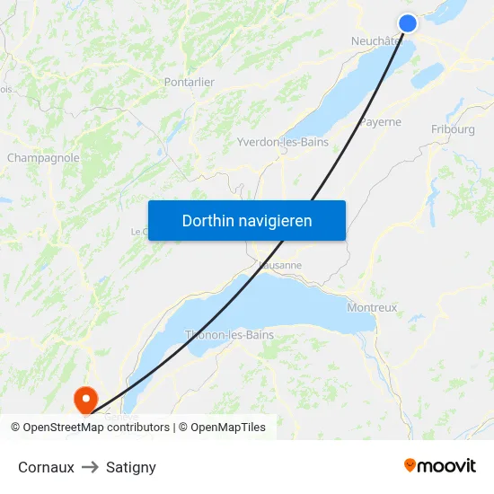 Cornaux to Satigny map