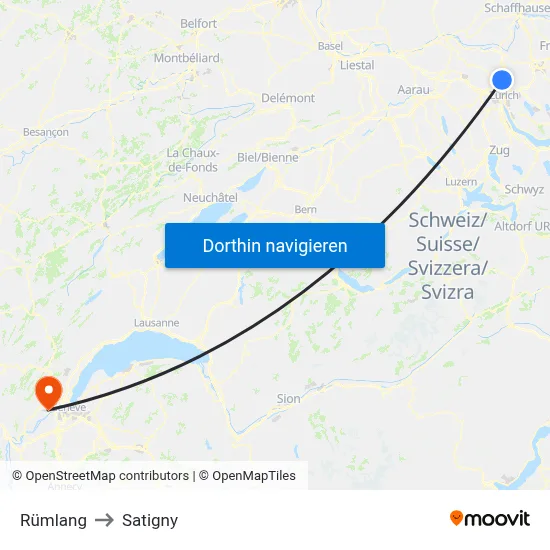 Rümlang to Satigny map