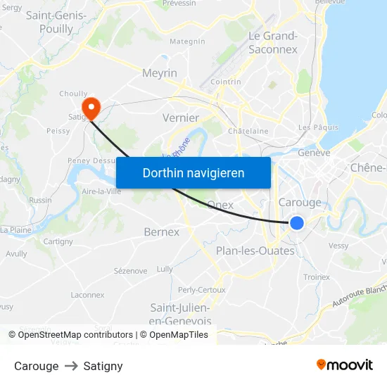 Carouge to Satigny map