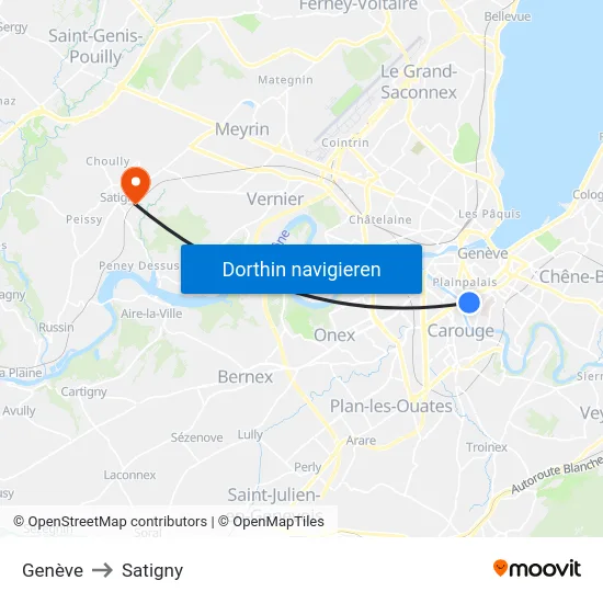 Genève to Satigny map