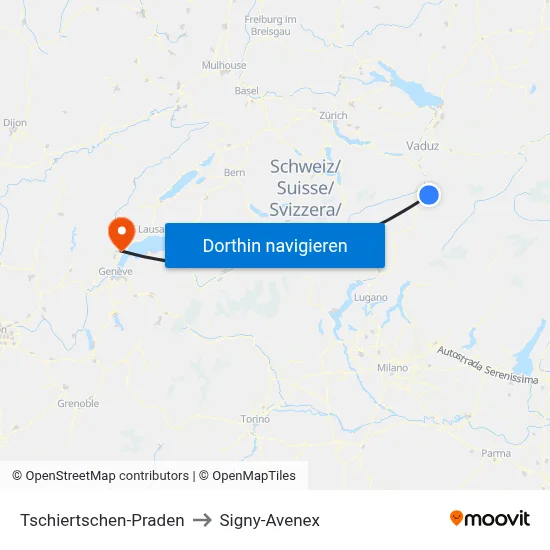 Tschiertschen-Praden to Signy-Avenex map