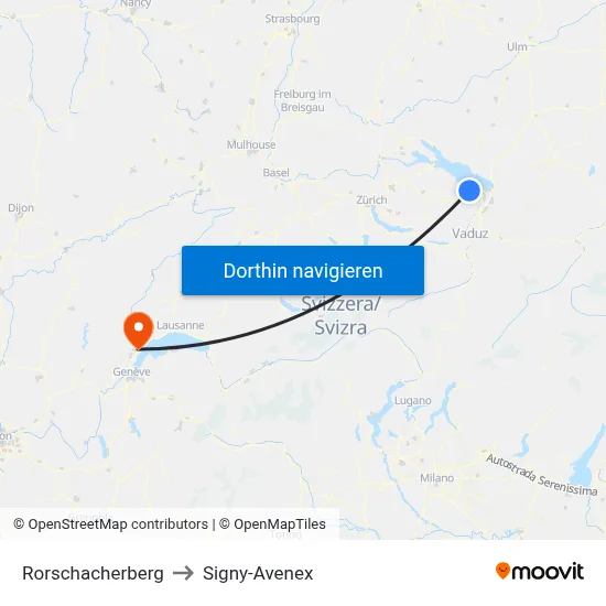 Rorschacherberg to Signy-Avenex map