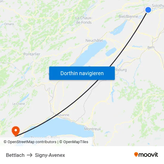 Bettlach to Signy-Avenex map