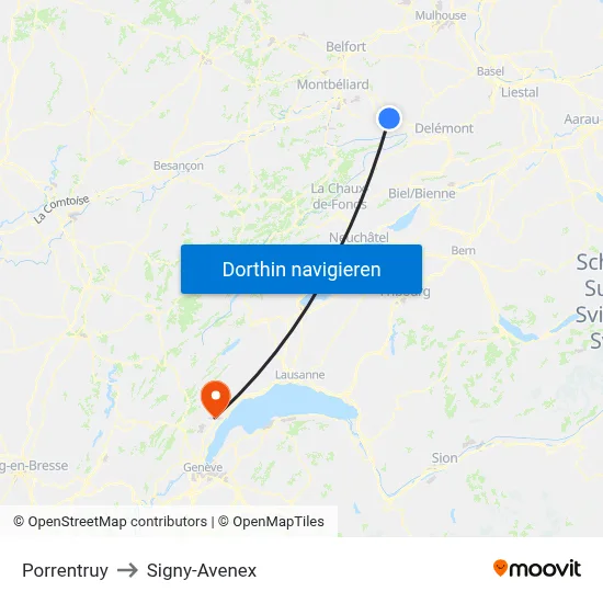 Porrentruy to Signy-Avenex map