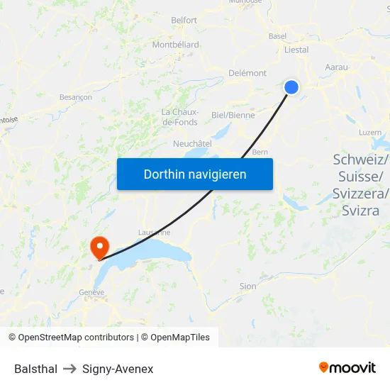 Balsthal to Signy-Avenex map
