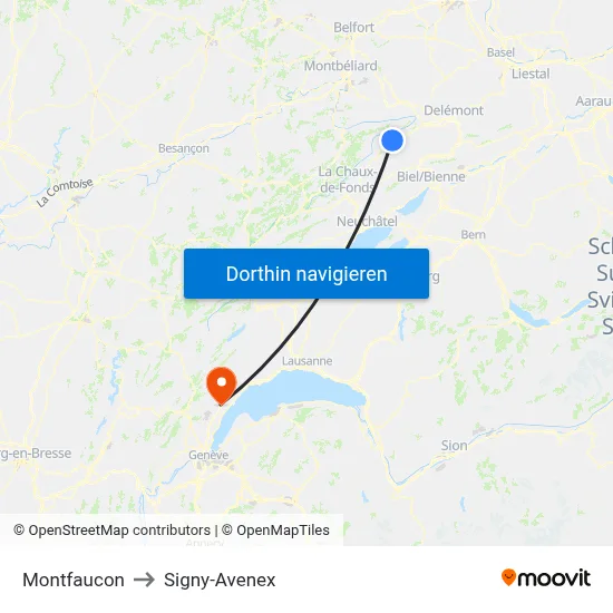 Montfaucon to Signy-Avenex map