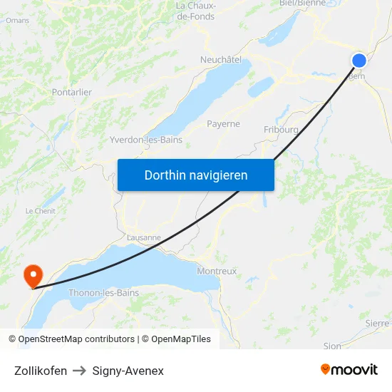 Zollikofen to Signy-Avenex map