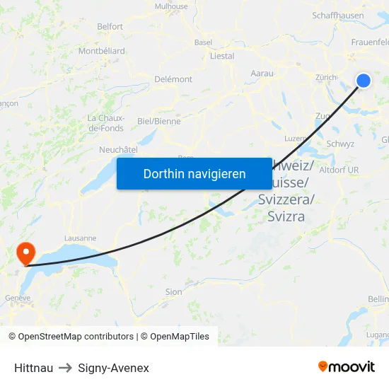 Hittnau to Signy-Avenex map