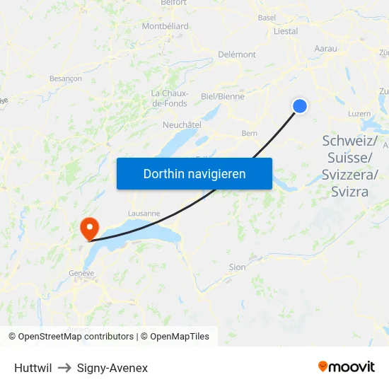 Huttwil to Signy-Avenex map