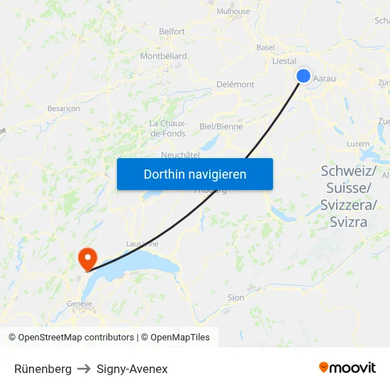 Rünenberg to Signy-Avenex map